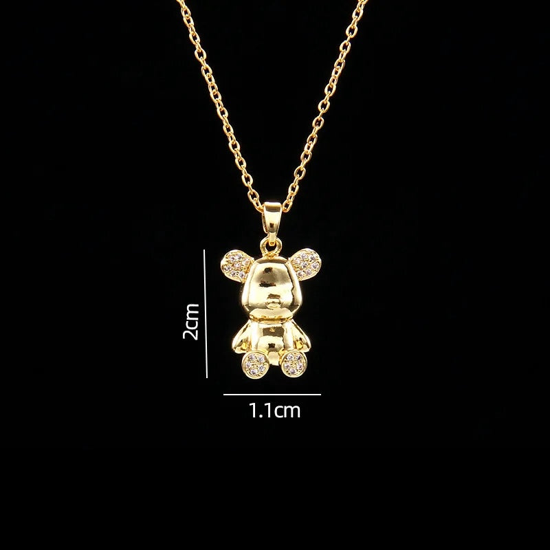 Stainless Steel Necklace With A Shiny Zircon Bear Pendant