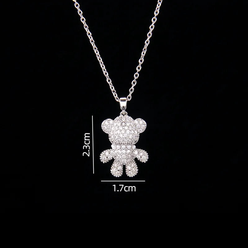 Stainless Steel Necklace With A Shiny Zircon Bear Pendant