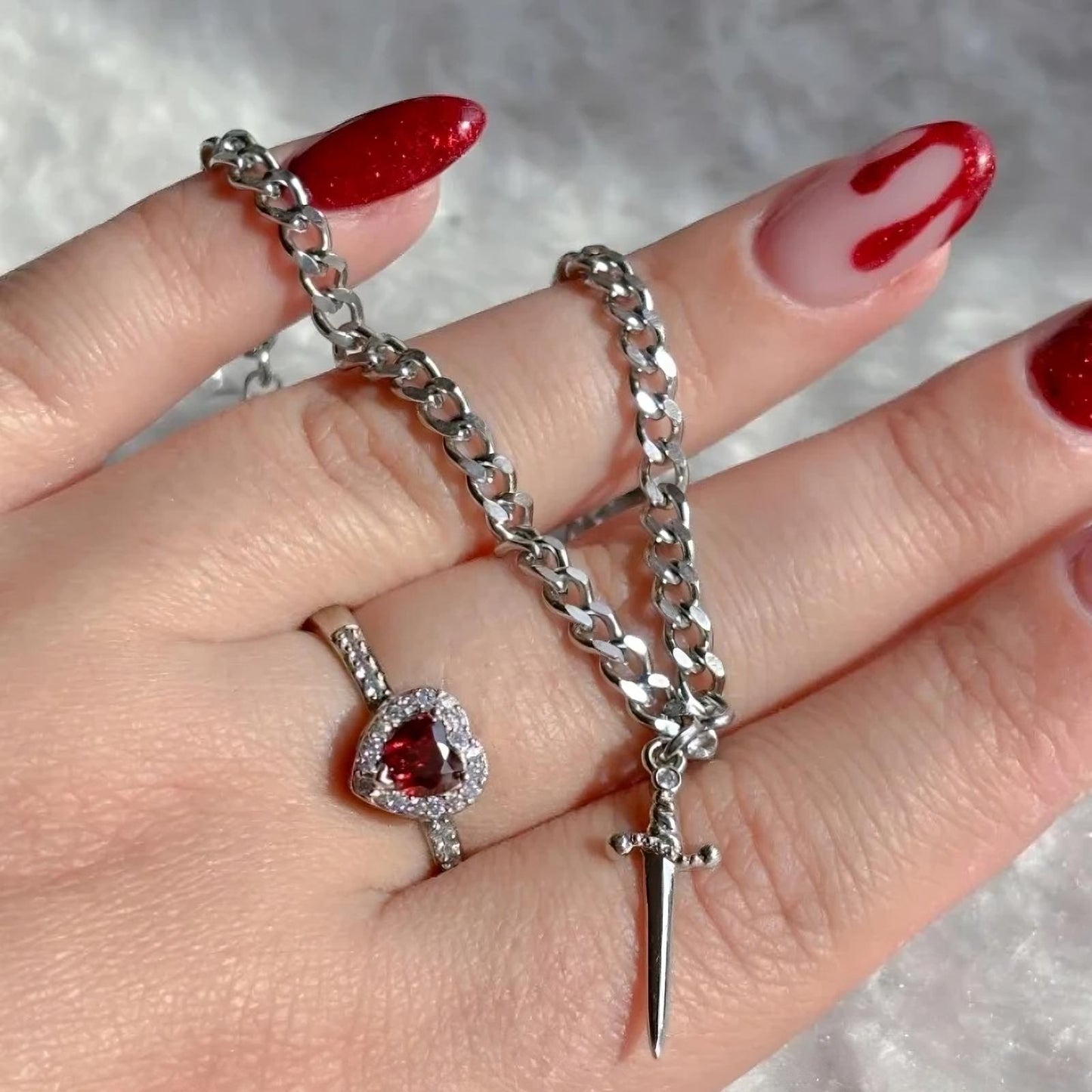 Heart Ring & Sword Bracelet Set