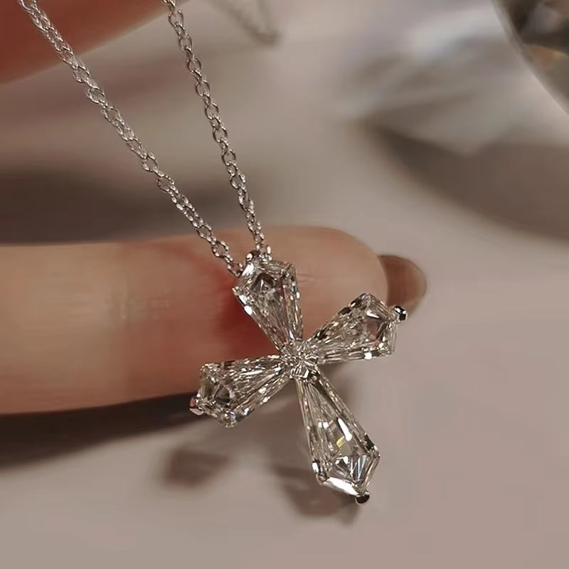 Huitan Crystal Cross Necklace for Women