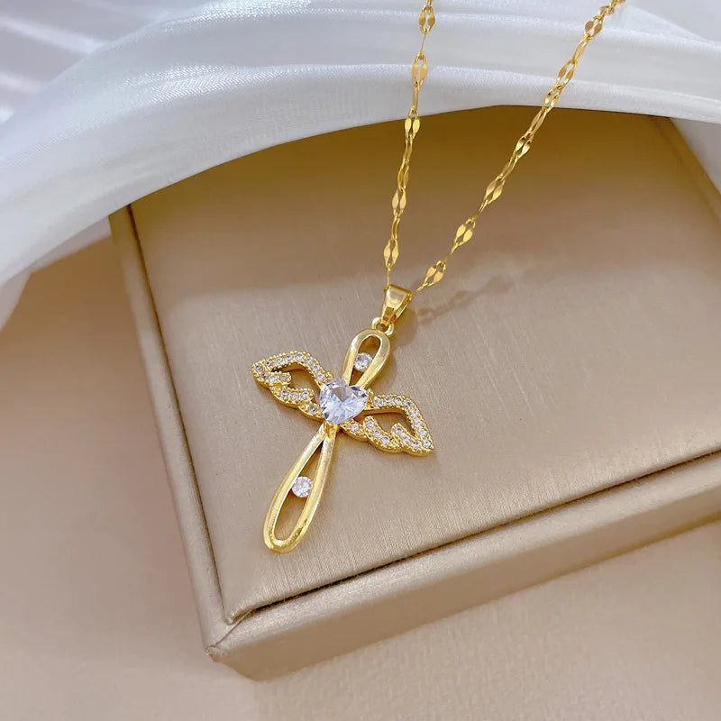 Shiny Luxury Zircon Cross Pendant Necklace