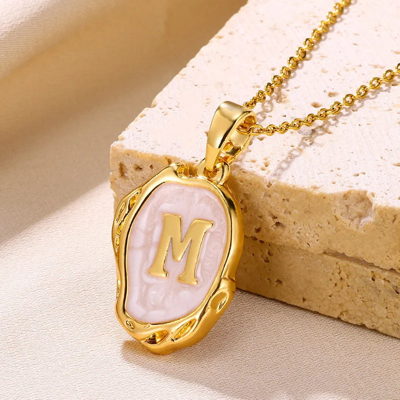 A-Z Alphabet Gold Plated Stainless Steel Pendant Necklace