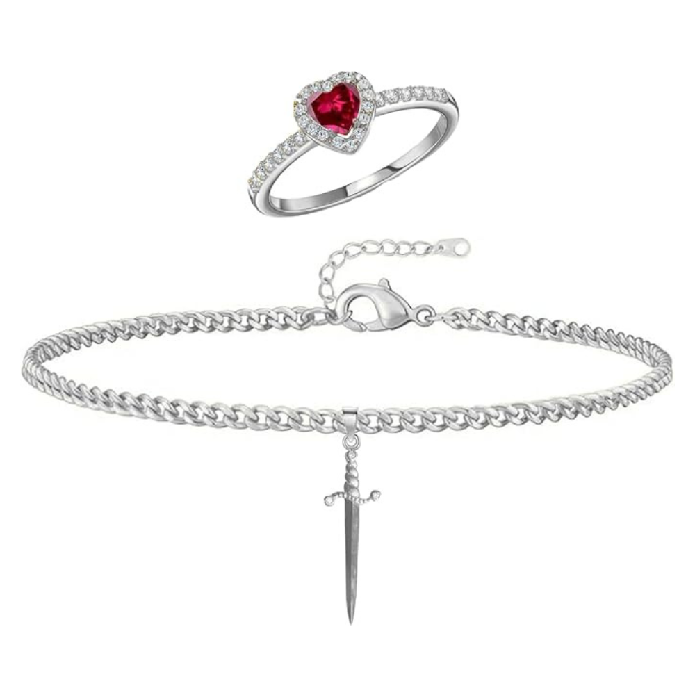 Heart Ring & Sword Bracelet Set